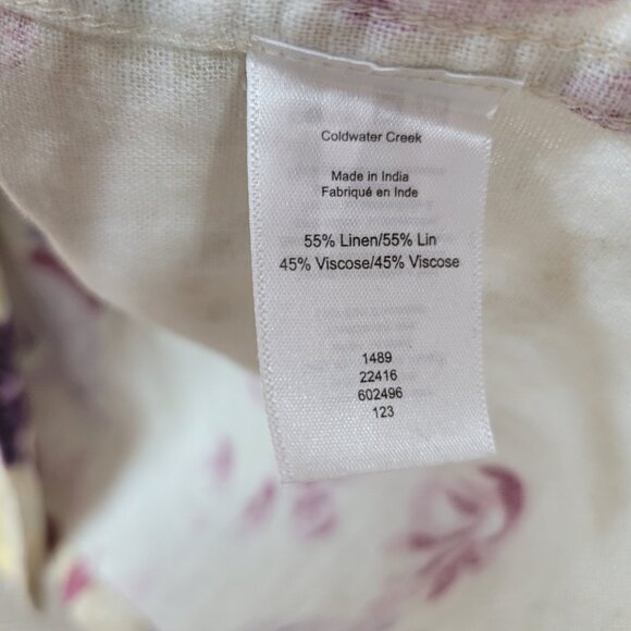 Coldwater Creek Plus Size 2X Linen Jacket blazer Floral Iris Tan Purple Pockets - Picture 6 of 6